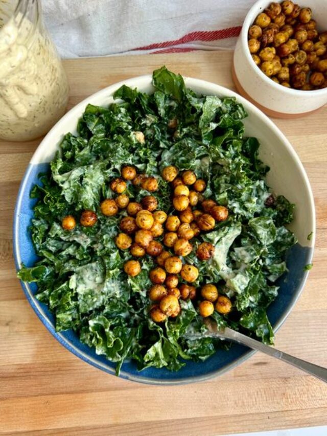 Delicious Chickpea & Kale Salad with Tahini Dressing